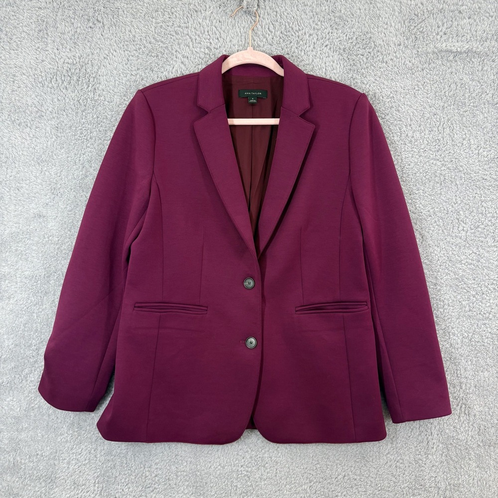 Ann Taylor Two Button Blazer in Double Knit Size 8 Plum Purple Ponte